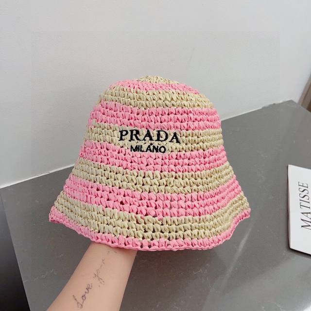 Prada普拉达草帽，渔夫帽，手工编织，2022官方新款，刺绣logo 跑量6个色