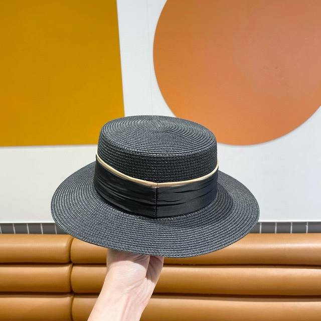 Chanel香奈儿草帽，太阳帽，遮阳平顶沙滩帽，头围57
