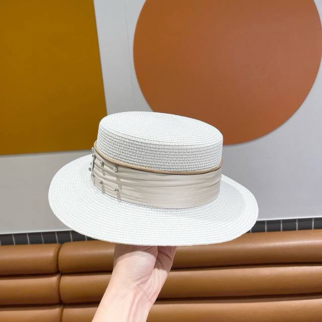 Chanel香奈儿草帽，太阳帽，遮阳平顶沙滩帽，头围57