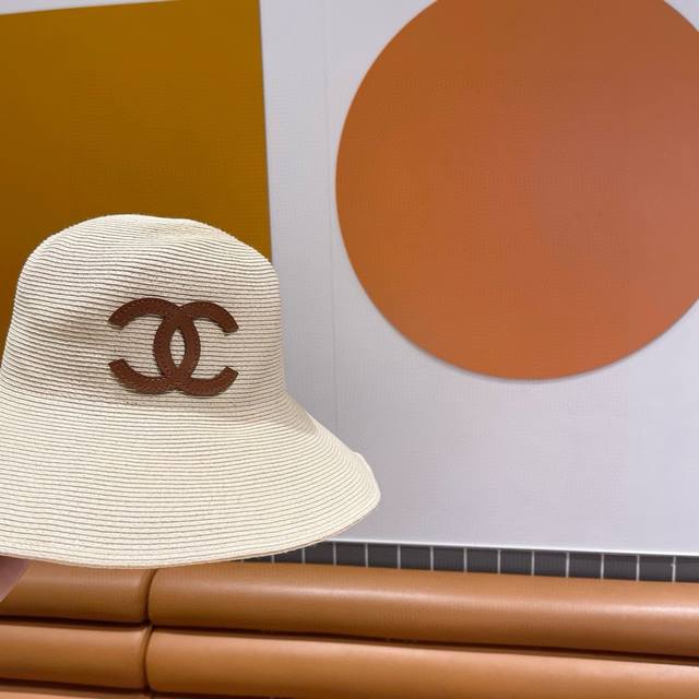 Chanel香奈儿草帽，名媛风圆帽，高端定制，头围57Cm