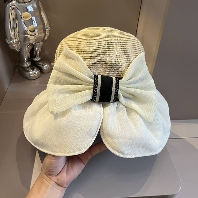 Dior迪奥新款草帽，可折叠拼接布帽，名媛风，头围57Cm