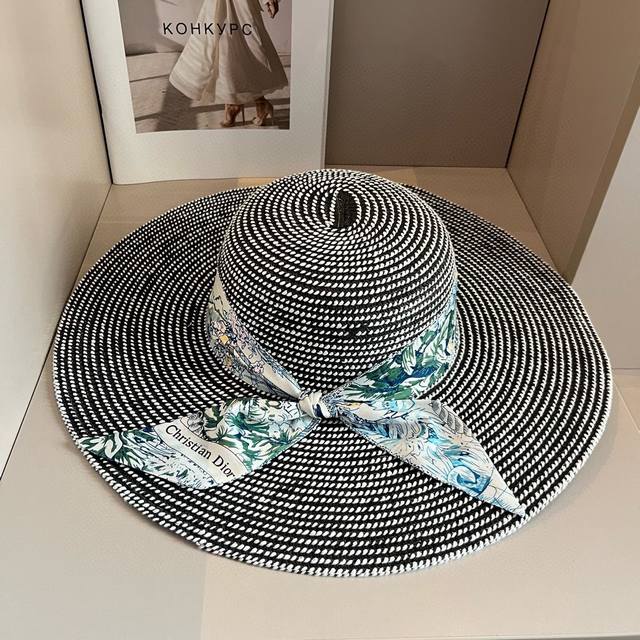 Dior迪奥24新款大檐帽，飘带遮阳帽，头围57Cm - 点击图像关闭