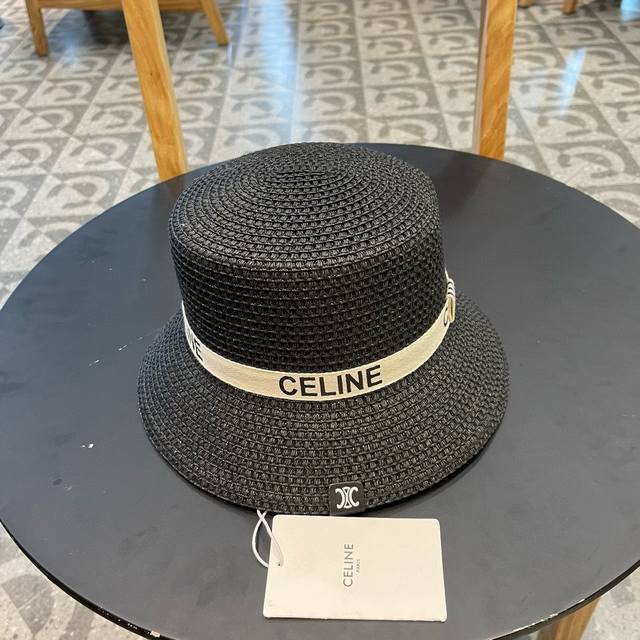Celine赛琳2024新款平顶草帽、纯手工钩织，高级定制，库存多，头围57Cm