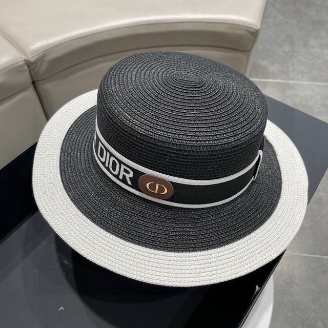 Dior迪奥草帽，2024春夏新款太阳帽，沙滩遮阳帽，名媛风，头围57Cm