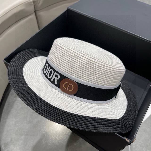 Dior迪奥草帽，2024春夏新款太阳帽，沙滩遮阳帽，名媛风，头围57Cm - 点击图像关闭