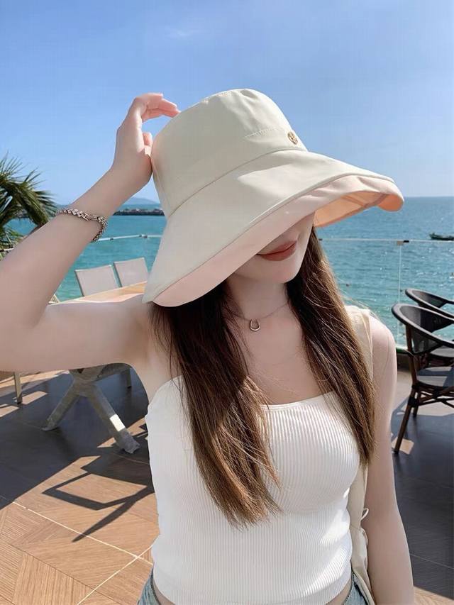 Chanel香奈儿大帽檐遮太阳渔夫帽，帆布帽，简约网红款，头围57Cm
