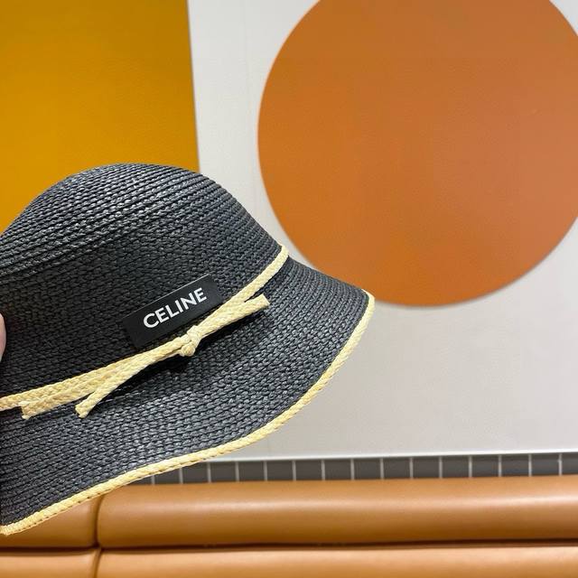 Celine赛琳鸭舌草帽，沙滩遮阳帽，蝴蝶结。头围57Cm - 点击图像关闭