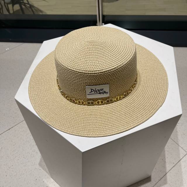 Dior迪奥 2022早春新款夏季新品赫本风优雅波点白色礼帽欧美平顶帽沙滩男女通用草帽出游遮阳帽