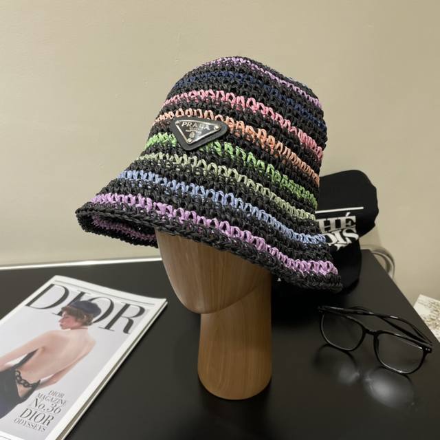 普拉达草帽，渔夫帽，手工编织，2022官方新款，经典三角标 跑量4个色