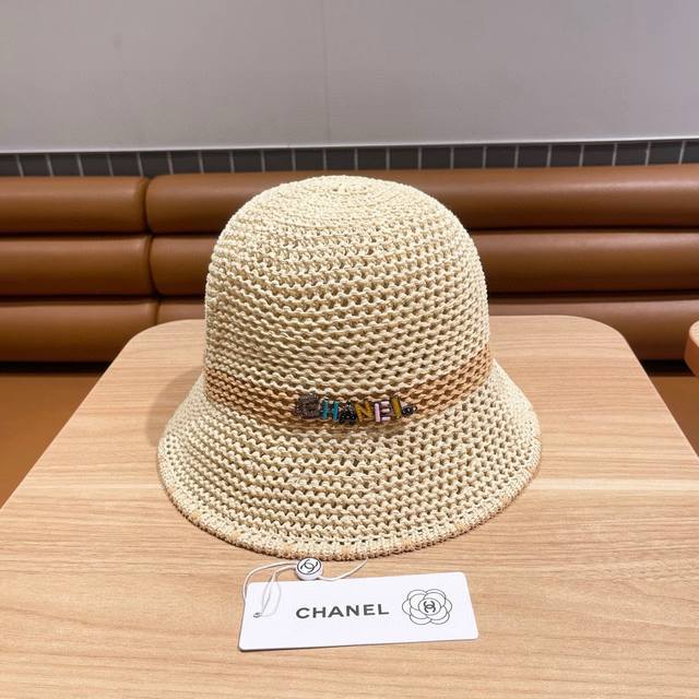Chanel香奈儿渔夫帽女夏网红日系针织镂空显脸小盆帽素颜遮脸水桶帽百搭可折叠 - 点击图像关闭