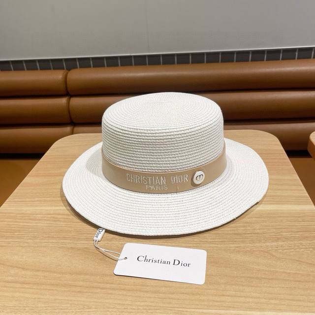 Dior迪奥新款草帽，平顶礼帽，刺绣皮带logo - 点击图像关闭