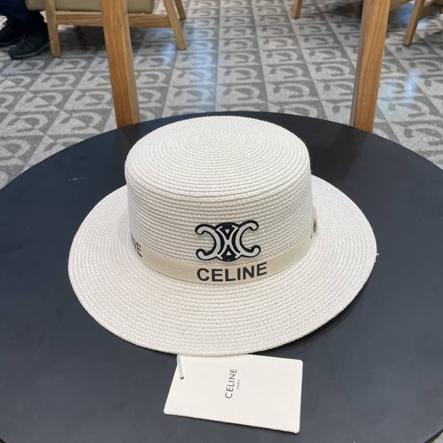 P 赛琳cellne2024夏季新款草帽，太阳帽，细草制作，拼色设计，可折叠，头围57Cm - 点击图像关闭