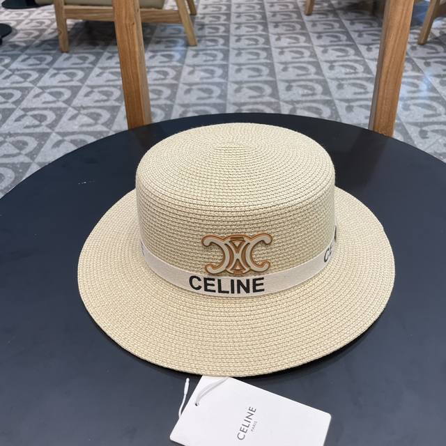 P 赛琳cellne2024夏季新款草帽，太阳帽，细草制作，拼色设计，可折叠，头围57Cm