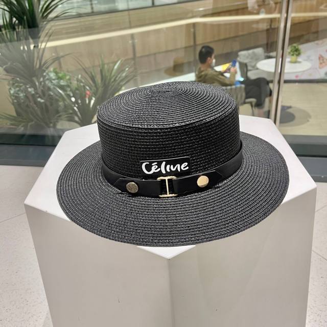 Celine赛琳新款草帽，皮带扣礼帽，头围57Cm