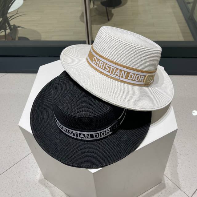 Dior迪奥新款草帽，平顶礼帽，印花织带logo
