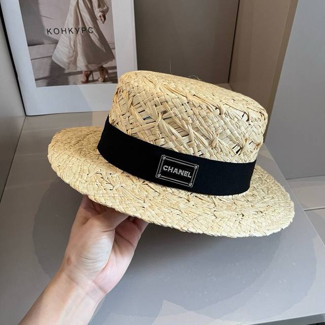 Chanel香奈儿24新款平顶草帽，拉菲礼帽，头围57Cm