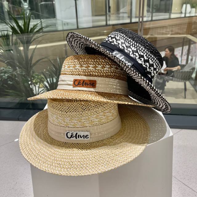 Celine赛琳 出口单~波西米亚平沿帽手工编织草帽女士夏季度假旅游遮阳帽
