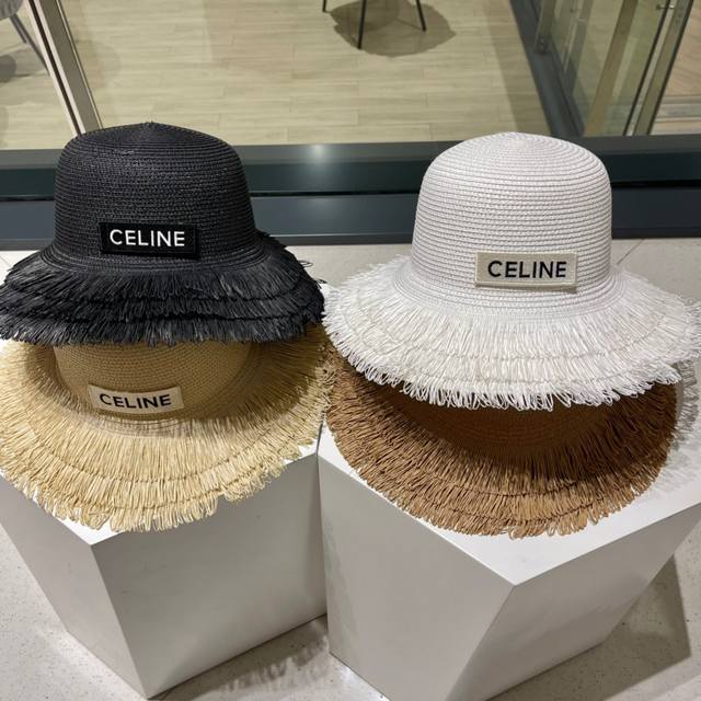 Celine赛琳2022夏季新款草帽，太阳帽，沙滩遮阳帽帽，女神必备单品，头围57Cm