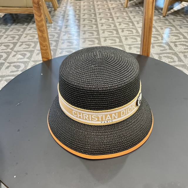 Dior迪奥 2024新款专柜织带款桶帽盆帽草帽，出街必备超好搭配，有调节绳