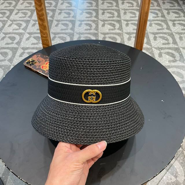 Gucci古奇草帽，重工设计风格，沙滩帽，大草帽，头围57Cm