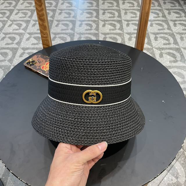 Gucci古奇草帽，重工设计风格，沙滩帽，大草帽，头围57Cm。 - 点击图像关闭