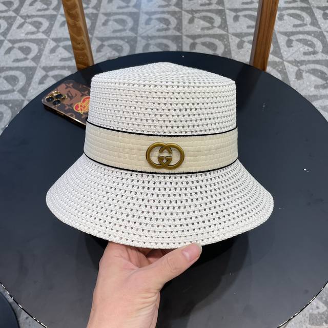 Gucci古奇草帽，重工设计风格，沙滩帽，大草帽，头围57Cm - 点击图像关闭