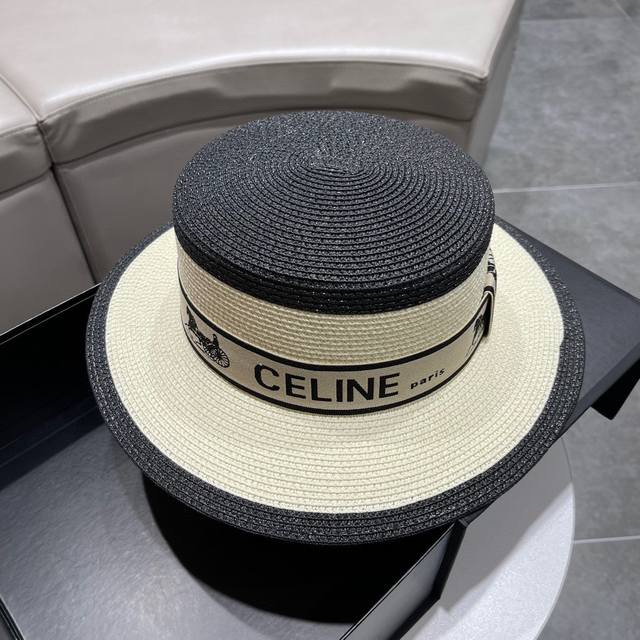 Celine赛琳2024专柜新款草帽沙滩太阳帽，纯手工钩织制作，头围57Cm