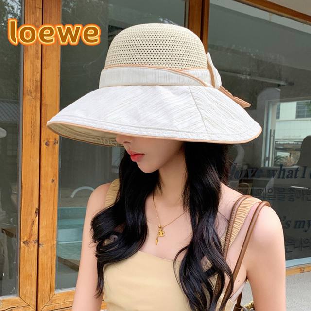 Loewe罗意威防晒帽女2024新款空顶帽防紫外线大帽檐夏季遮阳帽子大头围，方便携带 - 点击图像关闭