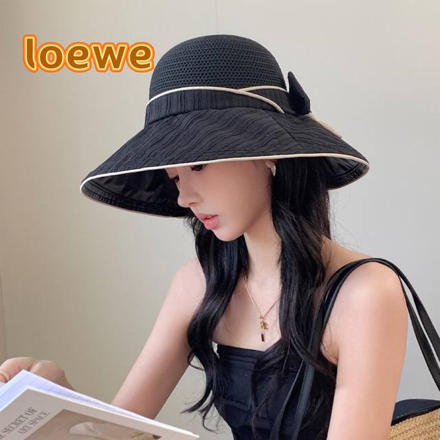 Loewe罗意威防晒帽女2024新款空顶帽防紫外线大帽檐夏季遮阳帽子大头围，方便携带 - 点击图像关闭