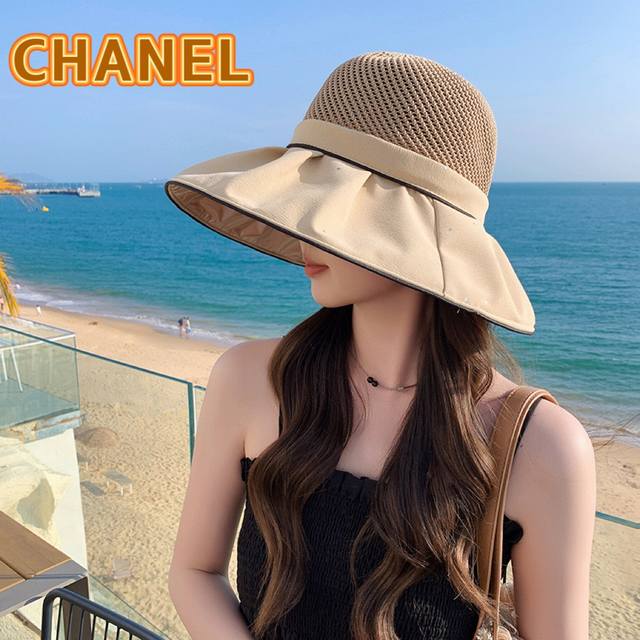 Chanel香奈儿 2024春夏款大沿蝴蝶结遮阳渔夫帽 双层黑胶遮阳～更有质感的一款