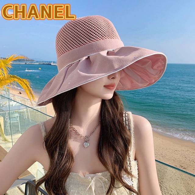 Chanel香奈儿 2024春夏款大沿蝴蝶结遮阳渔夫帽 双层黑胶遮阳～更有质感的一款 - 点击图像关闭