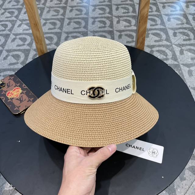 Chanel香奈儿拼接帽，名媛风遮阳帽，，头围57Cm 轻盈简约 - 点击图像关闭