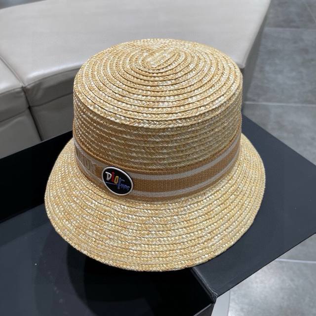 Dior迪奥 2024春夏新款韩版网红爆款草帽，太阳帽，沙滩遮阳帽帽，名媛风，搭配织带 - 点击图像关闭