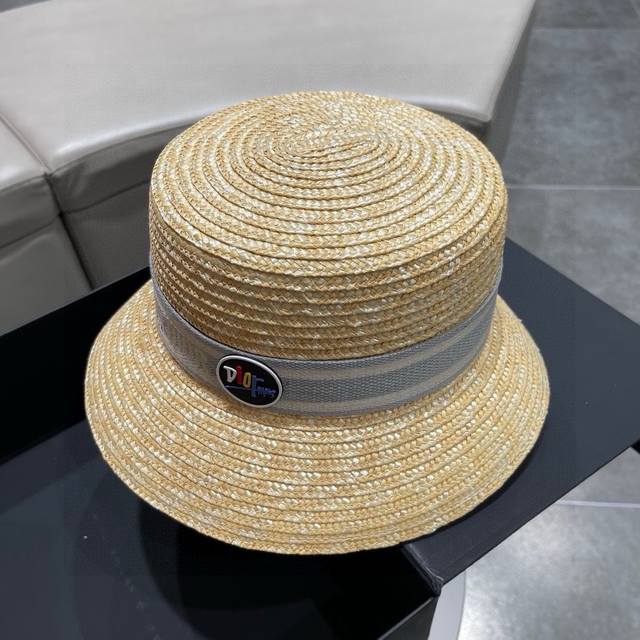 Dior迪奥 2024春夏新款韩版网红爆款草帽，太阳帽，沙滩遮阳帽帽，名媛风，搭配织带 - 点击图像关闭