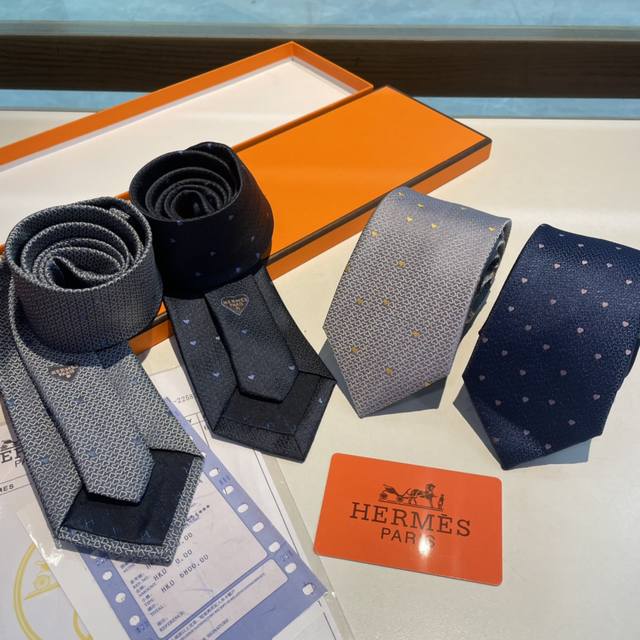 配包装爱马仕男女同款爱心新款领带系列，可以充分展示自己个性。100%顶级斜纹真丝手工定制