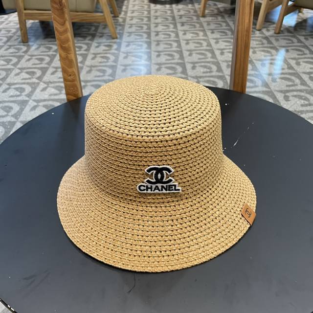 Chanel香奈儿春夏草帽新款镂空透气渔夫帽 针织定型小桶帽