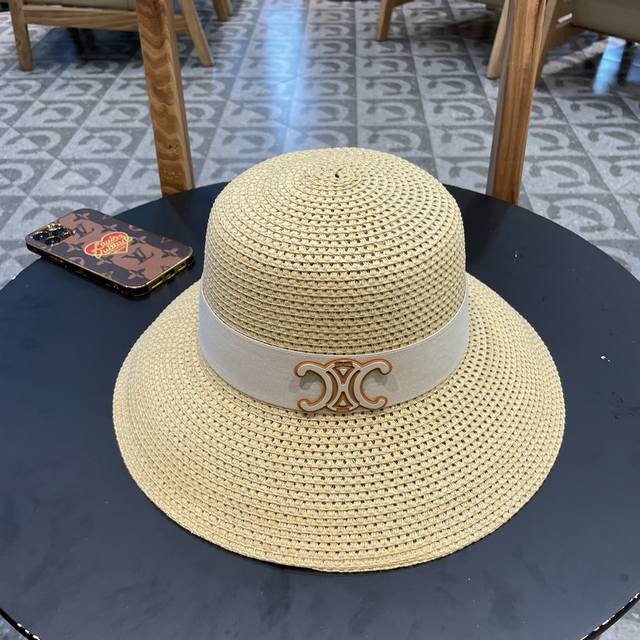 Celine赛琳新款镂空草帽，可折叠，轻盈百搭，头围57Cm - 点击图像关闭