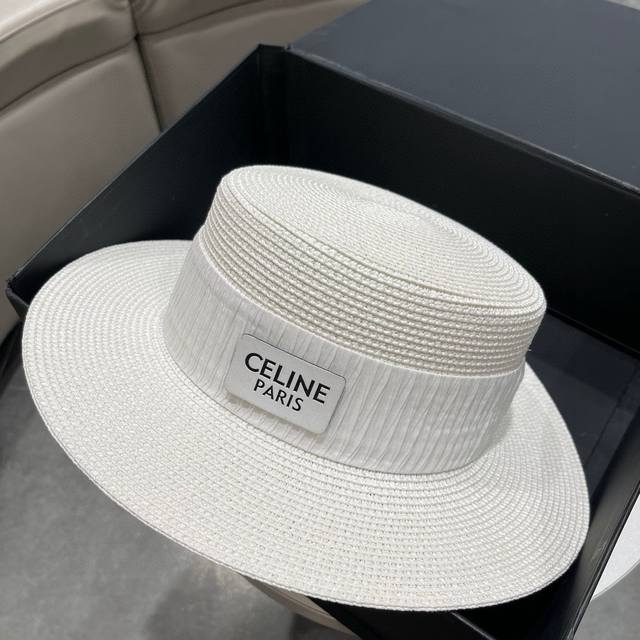 Celine赛琳 2024新款草编大牌拼色编织渔夫帽草帽，度假休闲必备，优雅大方的一款