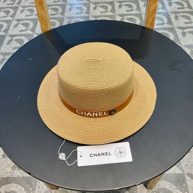 Chanel香奈儿草帽，名媛风平顶帽，高端定制，头围57Cm