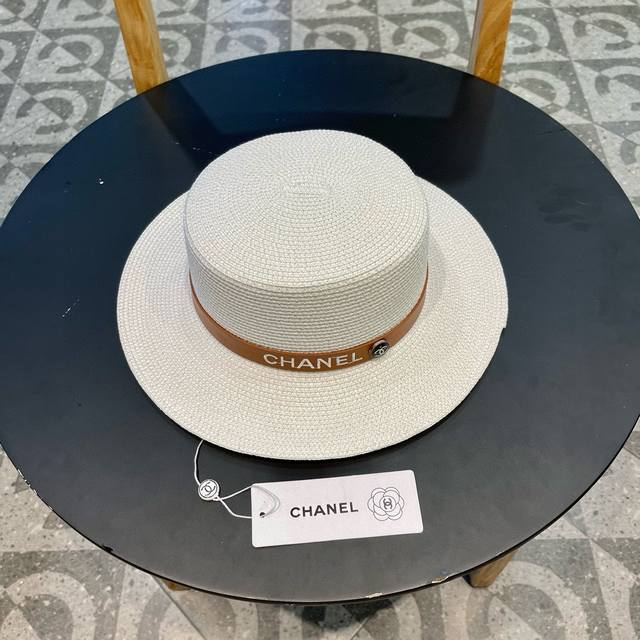 Chanel香奈儿草帽，名媛风平顶帽，高端定制，头围57Cm