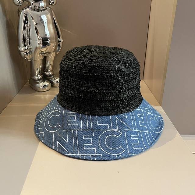 Celine赛琳新款草帽，拉菲草制作，拼老花ff面料，名媛必备，头围57Cm