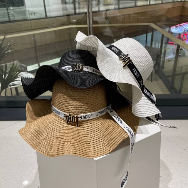Dior迪奥草帽，沙滩遮阳帽，大草帽，头围59Cm - 点击图像关闭
