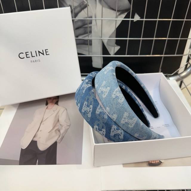 配包装盒 Celine 赛琳 凯旋门发箍，牛仔布甜酷范，时尚休闲，女神必备单品
