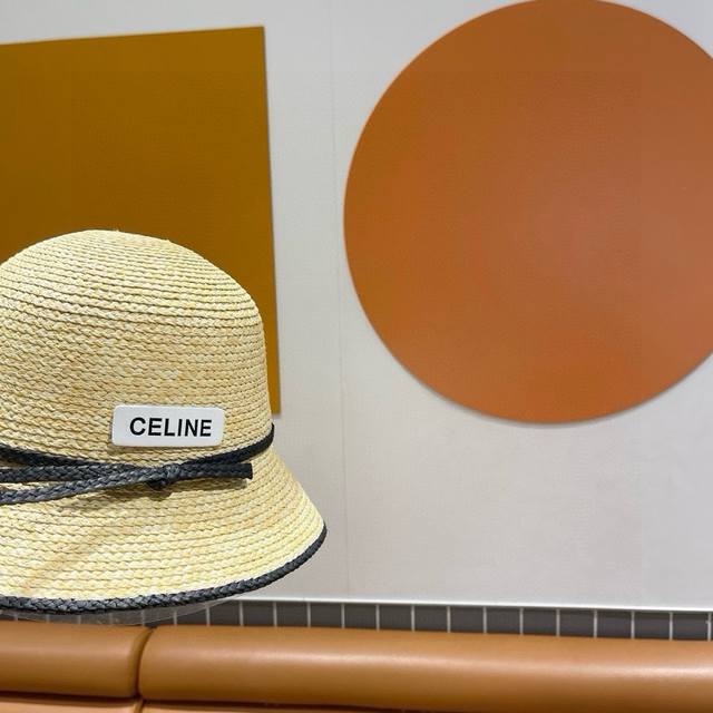 Celine赛琳鸭舌草帽，沙滩遮阳帽，蝴蝶结。头围57Cm