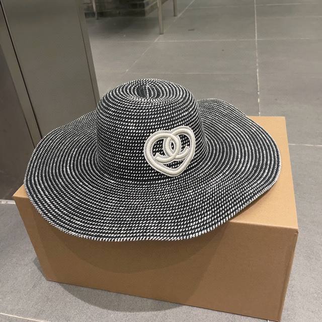Chanel香奈儿新款遮阳帽，大帽檐沙滩帽，头围57Cm - 点击图像关闭