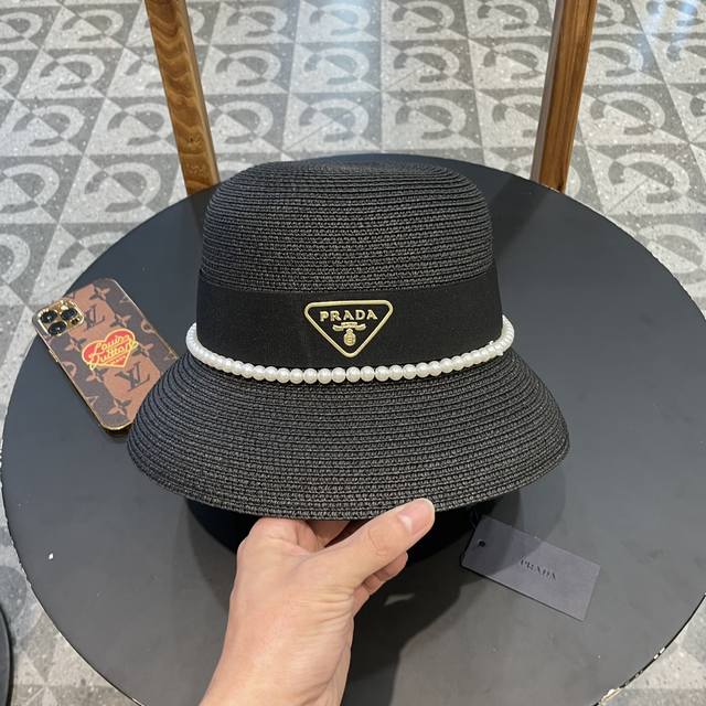 Prada普拉达草帽，渔夫帽，圆顶盆帽2024官方新款，经典三角标 跑量4个色