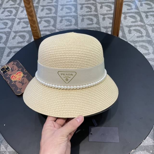 Prada普拉达草帽，渔夫帽，圆顶盆帽2024官方新款，经典三角标 跑量4个色