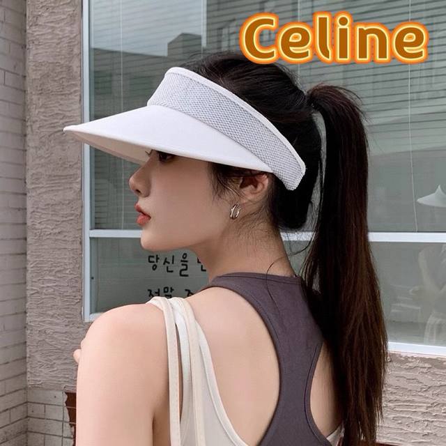 Celine赛琳2024新款女款夏款防晒空顶帽户外运动遮阳帽束马尾太阳帽潮