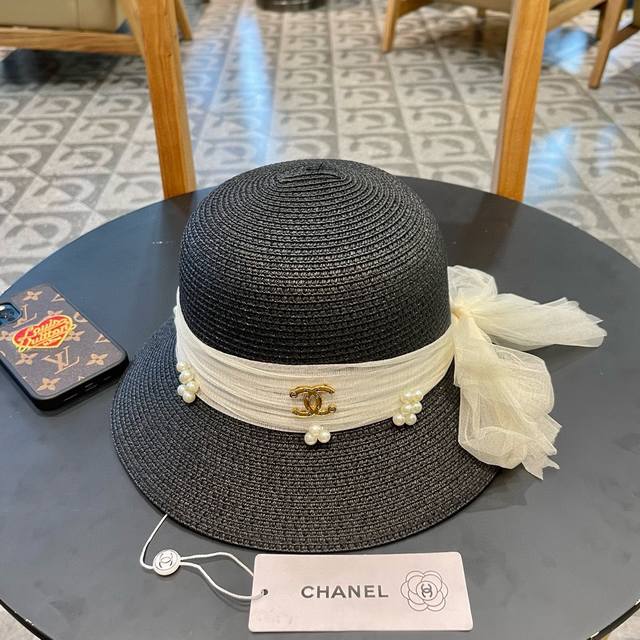 Chanel香奈儿草帽，名媛风小圆帽，高端定制，头围57Cm