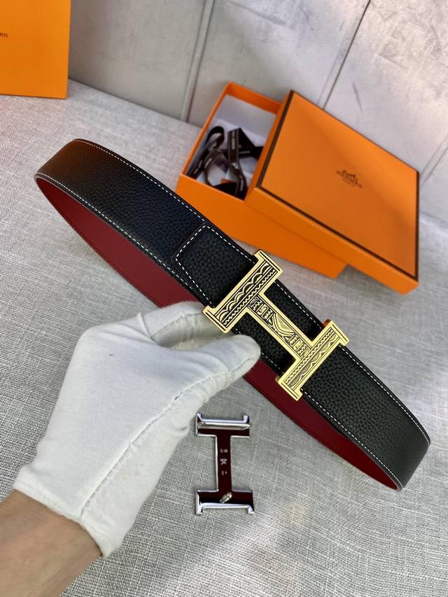 特 Hermes-H Belt Buckle & Reversible Leather Strap38Mm 爱马仕专柜同步 进口双面小牛皮 精钢精品五金 双面可